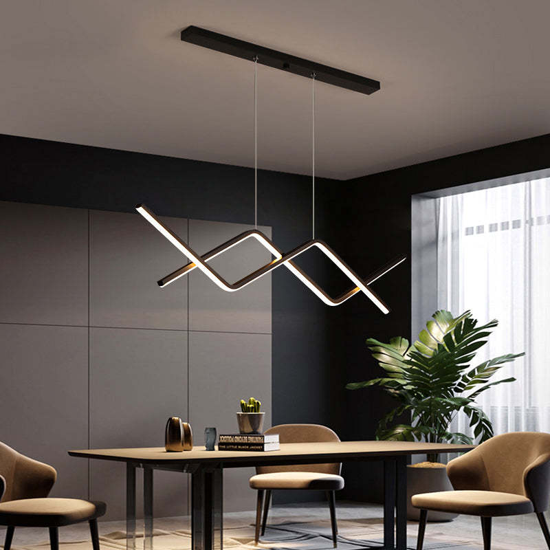 Arisha Pendant Light Linear/Double Curve Modern, Metal, Black/Gold - Neutral Decor