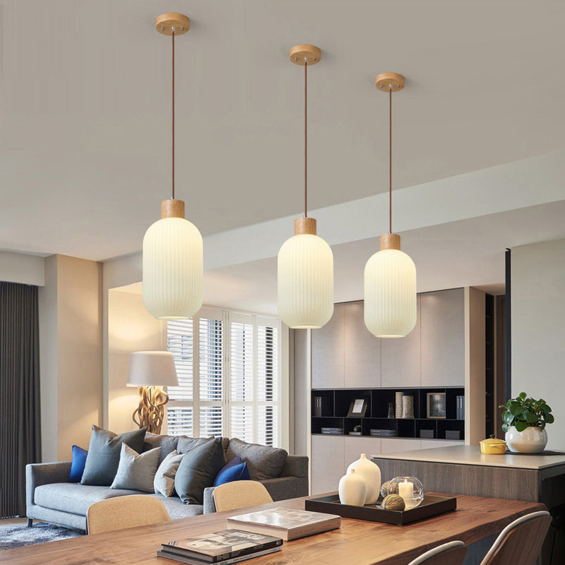Muto Modern Wood/Glass Pendant Light, White - Neutral Decor