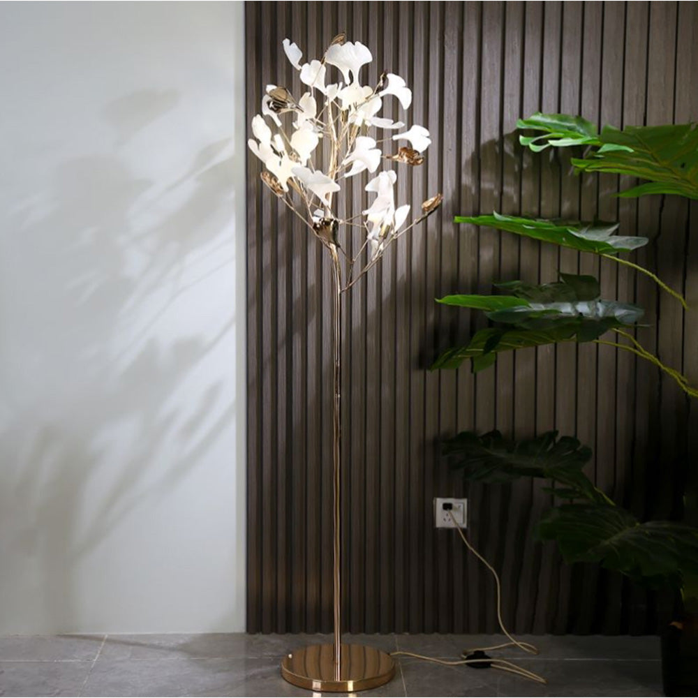 Olivia Floor Lamp Leaf Artistic, Ceramic/Metal, White/Gold, Study - Neutral Decor