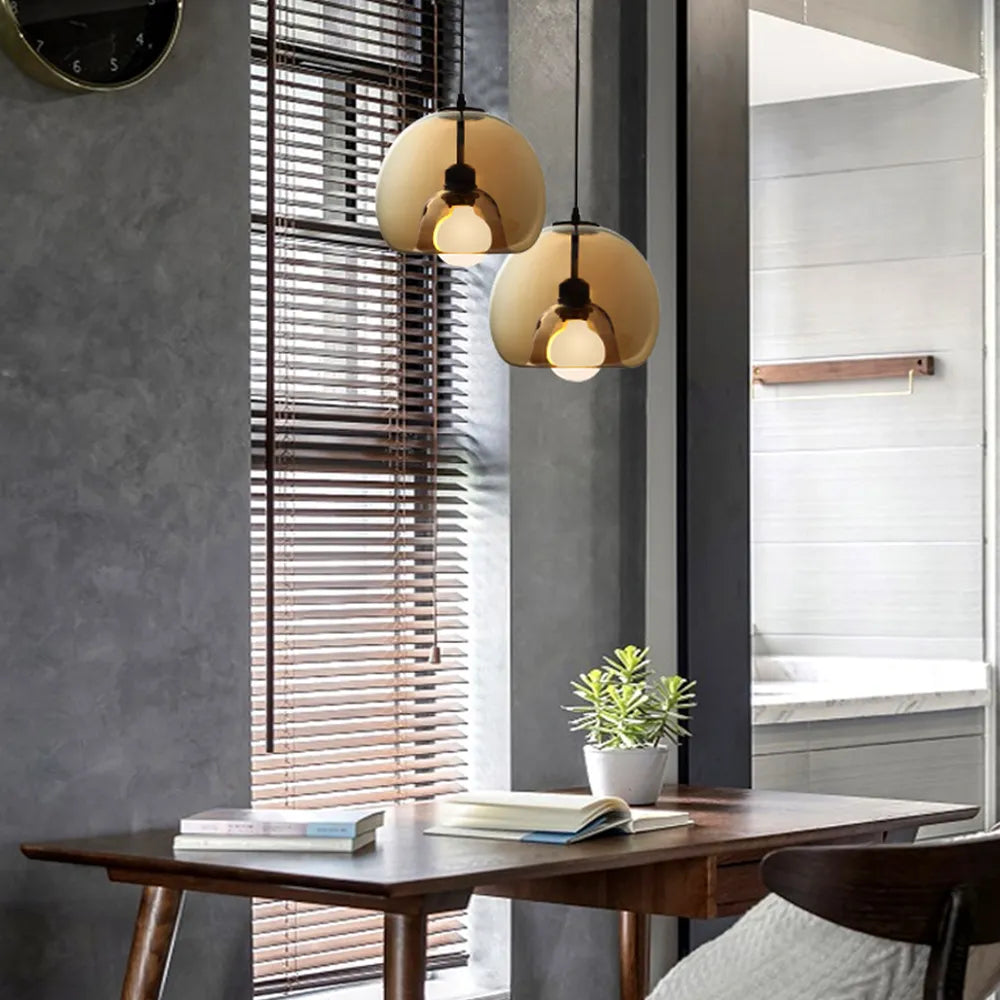 Norvia Pendant Light Globe Glass Amber/Smoky Grey-Neutral Decor
