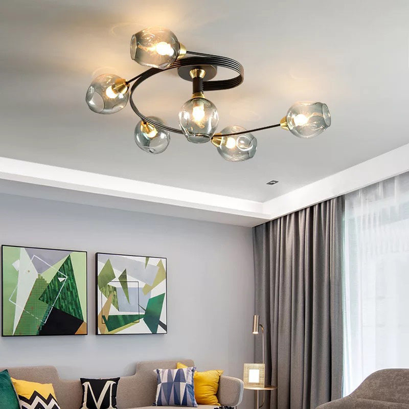 Valentina Flush Mount Ceiling Light, Glass, Black/Gold, Dining Room - Neutral Decor