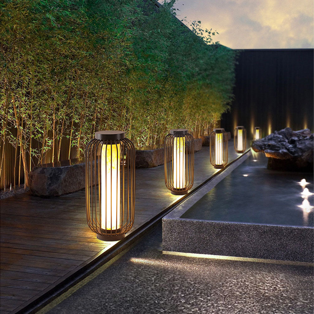 Ray Lantern Solar/Rechargeable Outdoor Floor Lamp, Brown - Neutral Decor