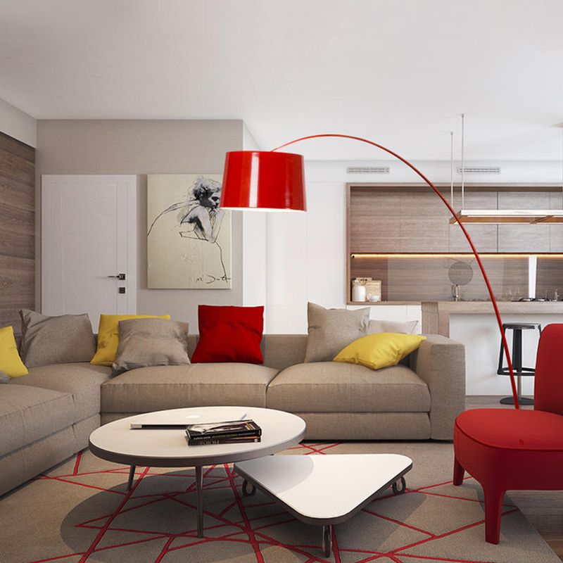 Eryn Floor Lamp Cool Modern, Metal Arc, Black/White/Red/Blue, Bedroom - Neutral Decor