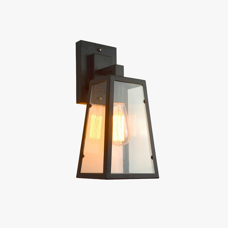 Austin Retro Black Industrial Lantern Wall Lamp, Metal & Glass - Neutral Decor