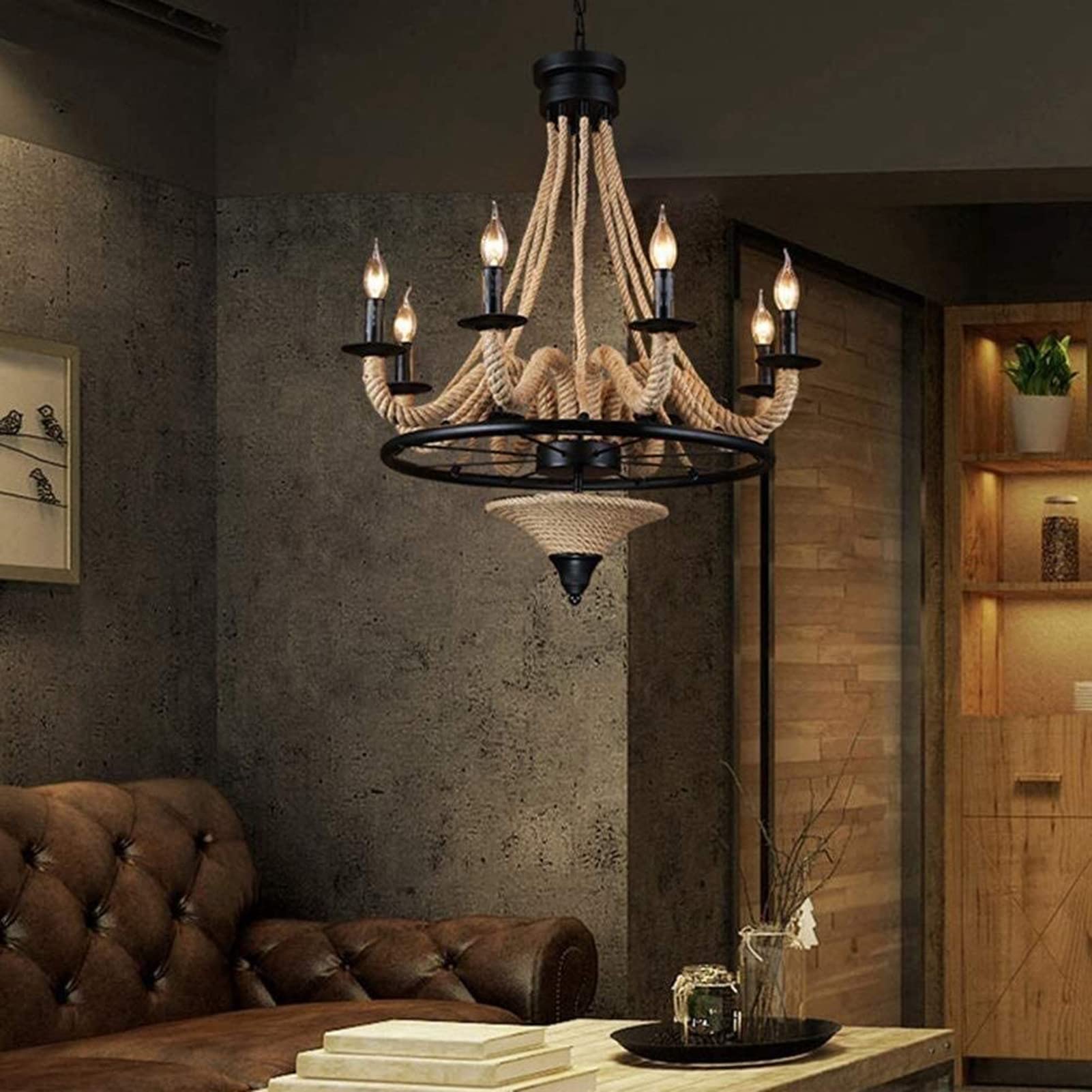 Epoch Antique LED Pendant Light Black Metal/Rope Bar - Neutral Decor