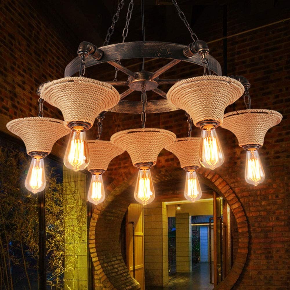 Epoch Industrial Creativity Chandelier Rust Metal/Rope Bar/Restaurant - Neutral Decor
