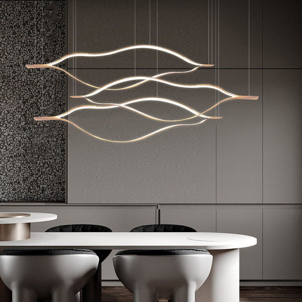 Arisha LED Linear Minimalist Wave Golden Leaf Shaped Pendant Light - Neutral Decor