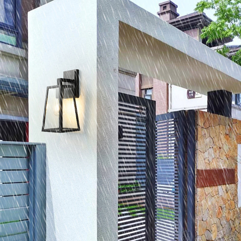 Austin Retro Black Industrial Lantern Wall Lamp, Metal & Glass - Neutral Decor