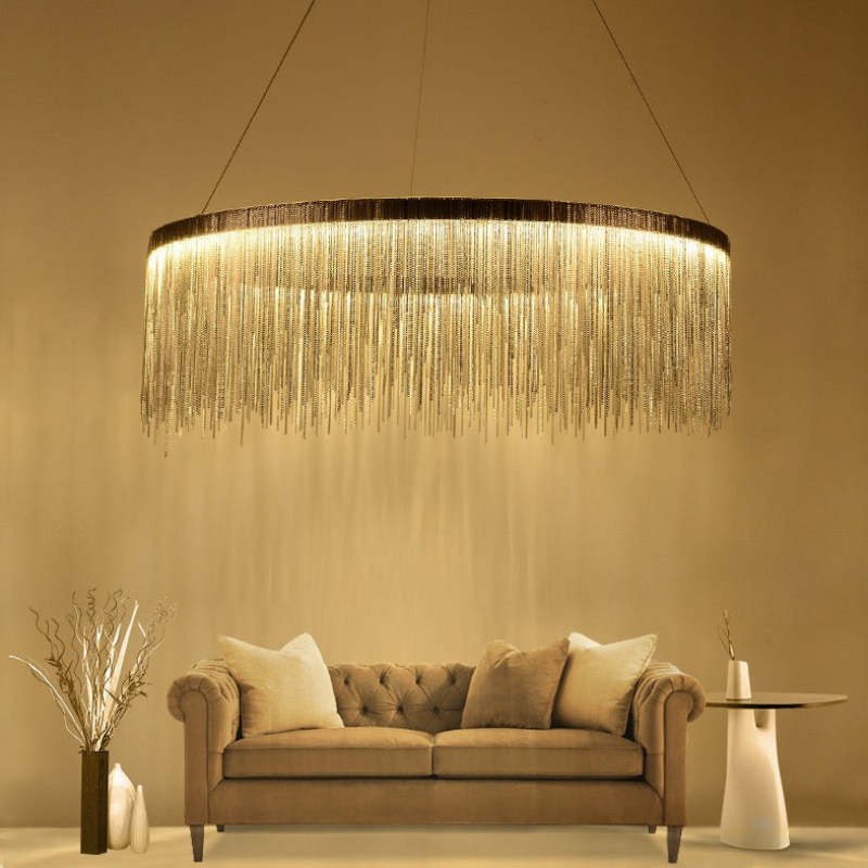 Arisha Tassel Chain Art Deco Pendant Light Silver/Gold Living Room/Hall - Neutral Decor
