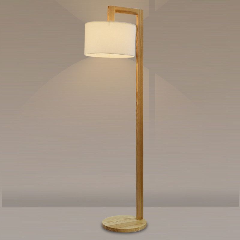 Ozawa Japanese Right Angle Arm Floor Lamp, Beige, Wood/Fabric - Neutral Decor