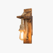 Epoch Vintage Rectangular LED Wall Light, Wood/Hemp Rope, Dining Room - Neutral Decor