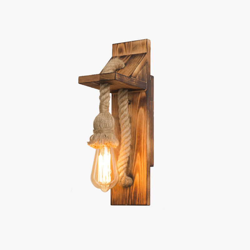 Epoch Vintage Rectangular LED Wall Light, Wood/Hemp Rope, Dining Room - Neutral Decor