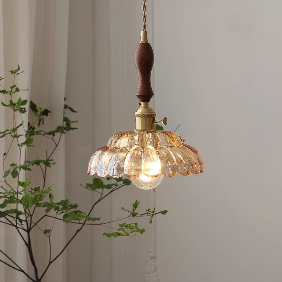 Valentina Modern LED Pendant Light Wooden Handle Metal Glass Bedroom - Neutral Decor