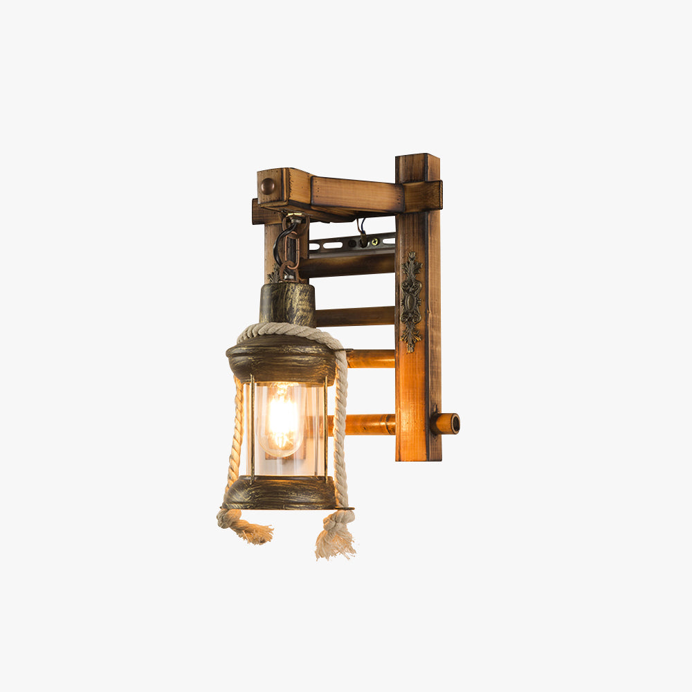 Epoch Vintage Lantern Shape Wood Metal Wall Lamp - Neutral Decor