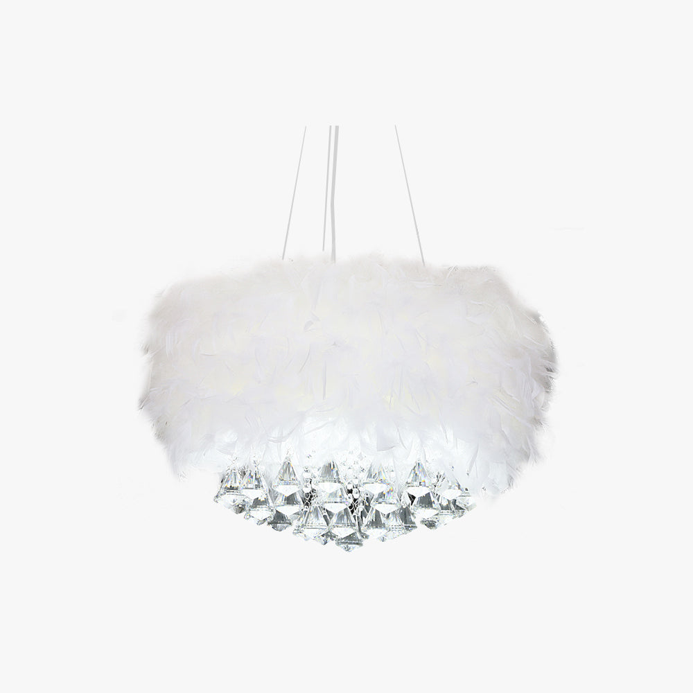 O'Moore Modern Luxury Round Chandelier, Feather/Crystal, White - Neutral Decor