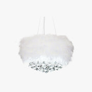 O'Moore Modern Luxury Round Chandelier, Feather/Crystal, White - Neutral Decor