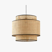 Ritta Wabi Sabi Tri-Layer Cylindrical Rattan/Metal Pendant Light, Wooden - Neutral Decor