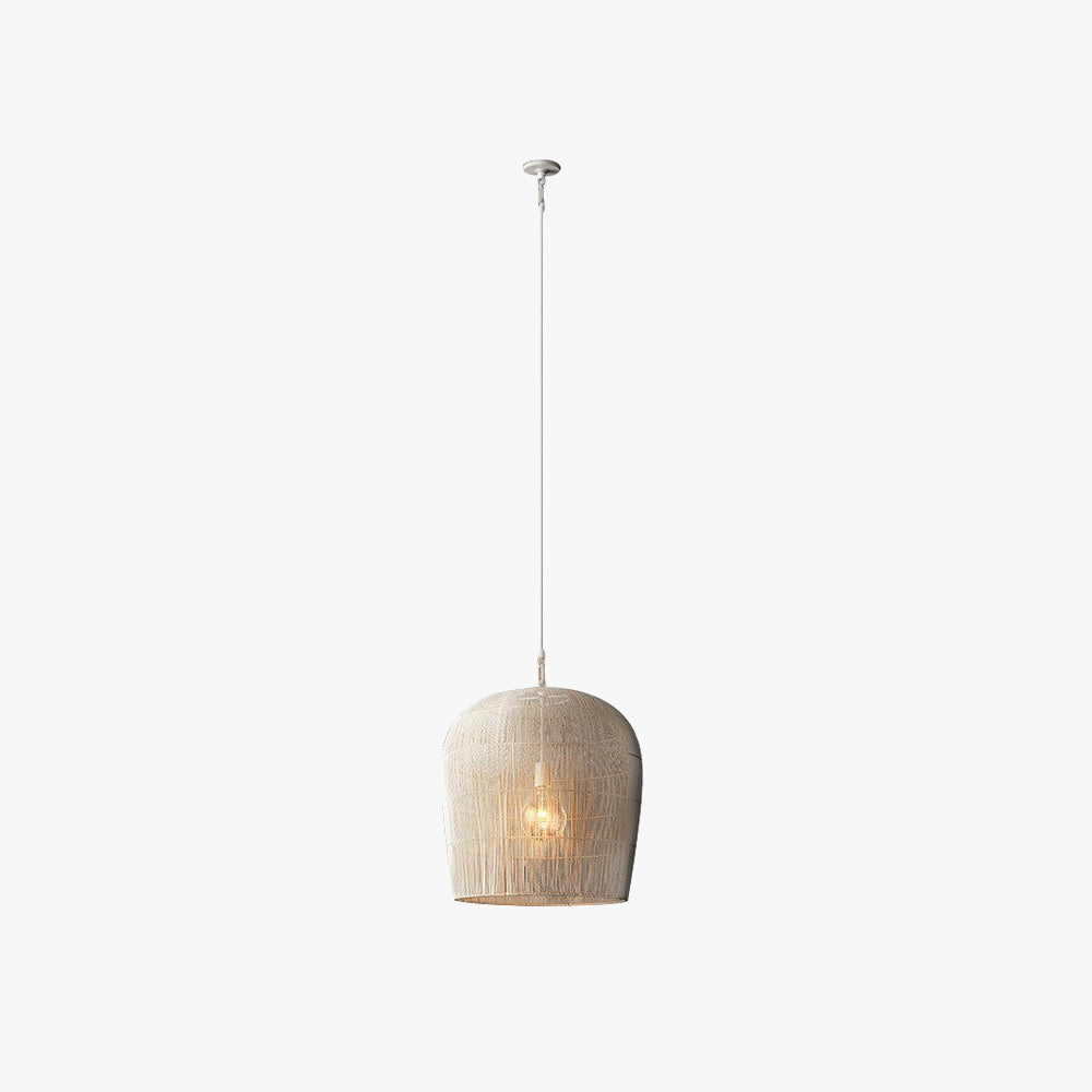 Ritta Wabi Sabi Bird Cage Rattan/Metal Pendant Light, Black/White - Neutral Decor