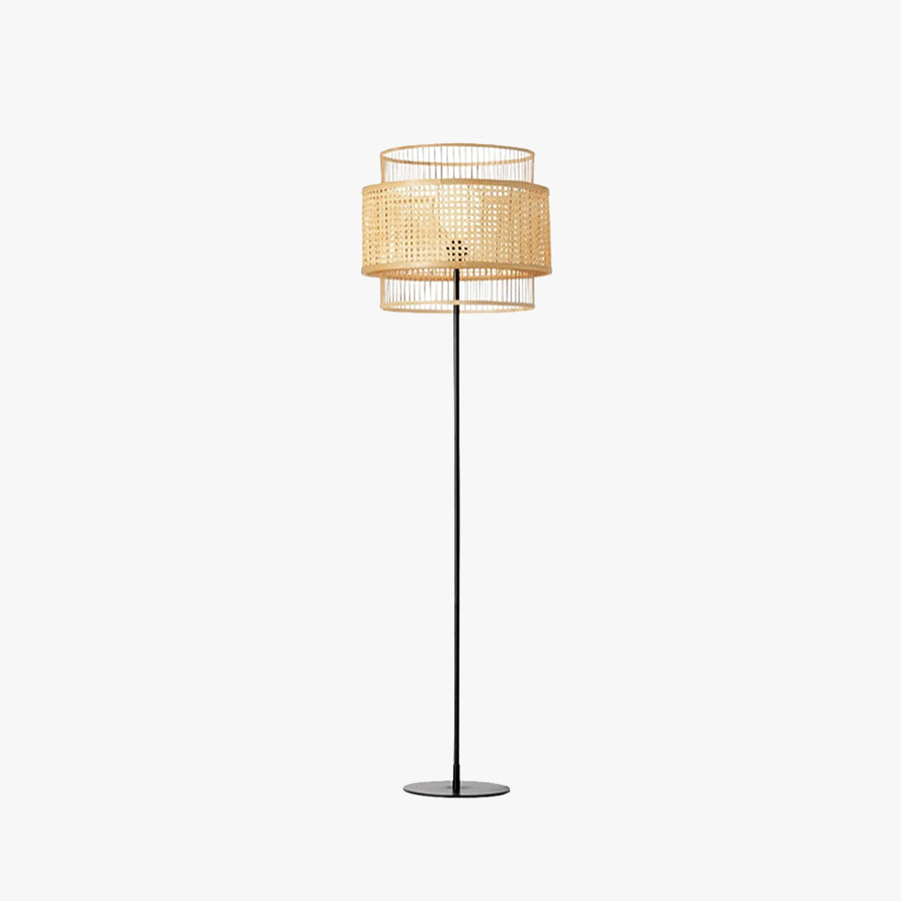 Ozawa Zen Rattan/Willow Weave Tri-Layer Floor Lamp, Wood - Neutral Decor