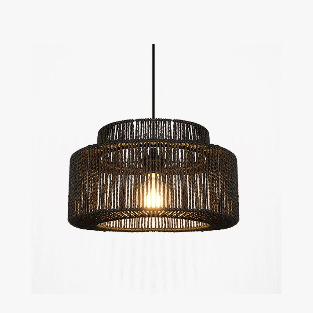 Muto Farmhouse Retro Rustic Drum Hanging Pendant Light, Black - Neutral Decor