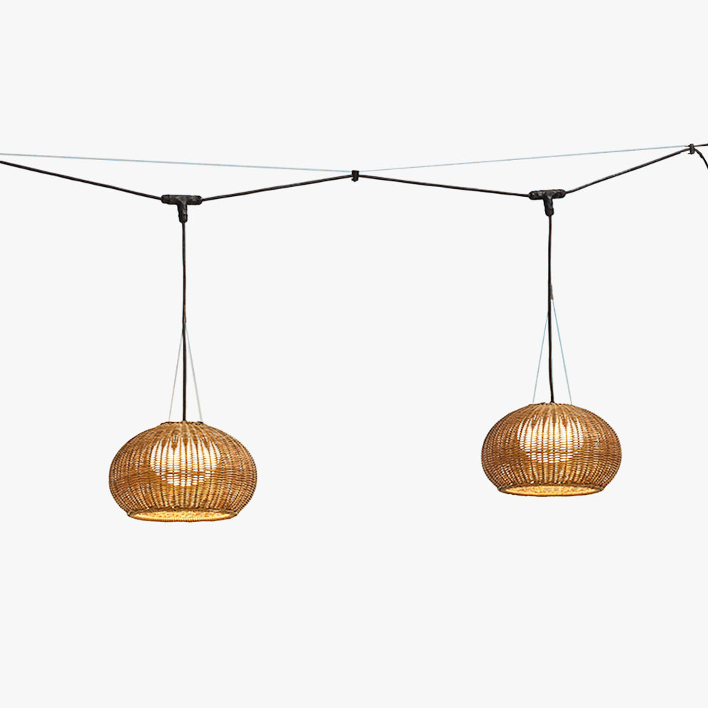 Ray Retro Lantern Gold Pendant Light, Bamboo/Acrylic - Neutral Decor