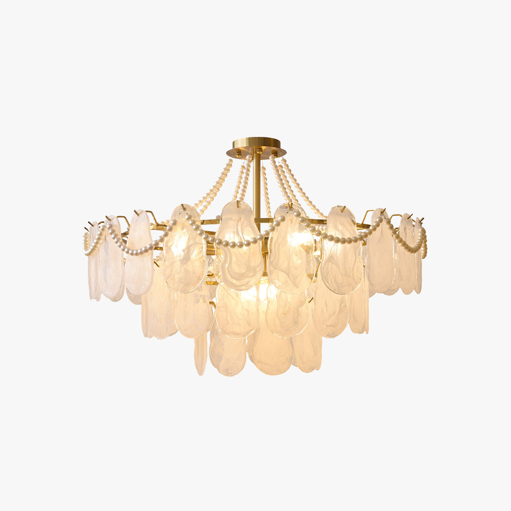 Kristy Elegant Pearl/Glass/Metal Chandelier, White - Neutral Decor