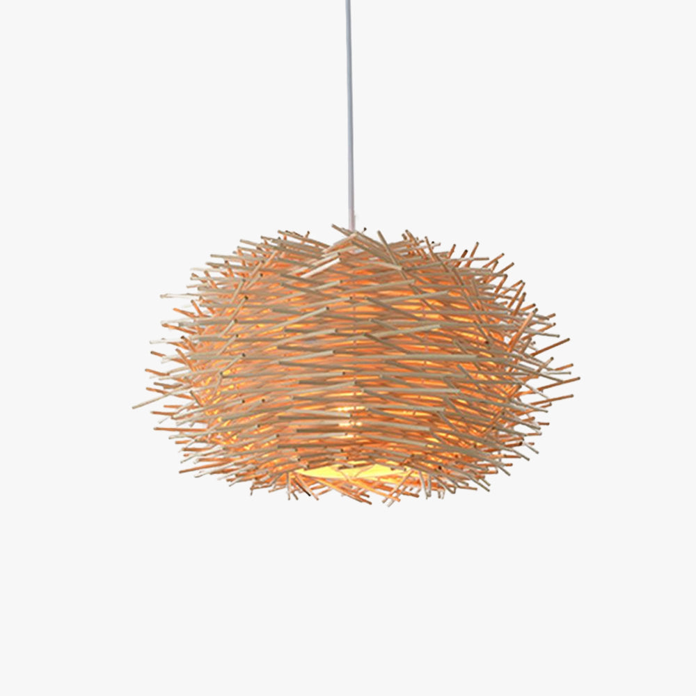 Muto Wooden Bird Nest Rattan Pendant Light, Brown/Wood - Neutral Decor