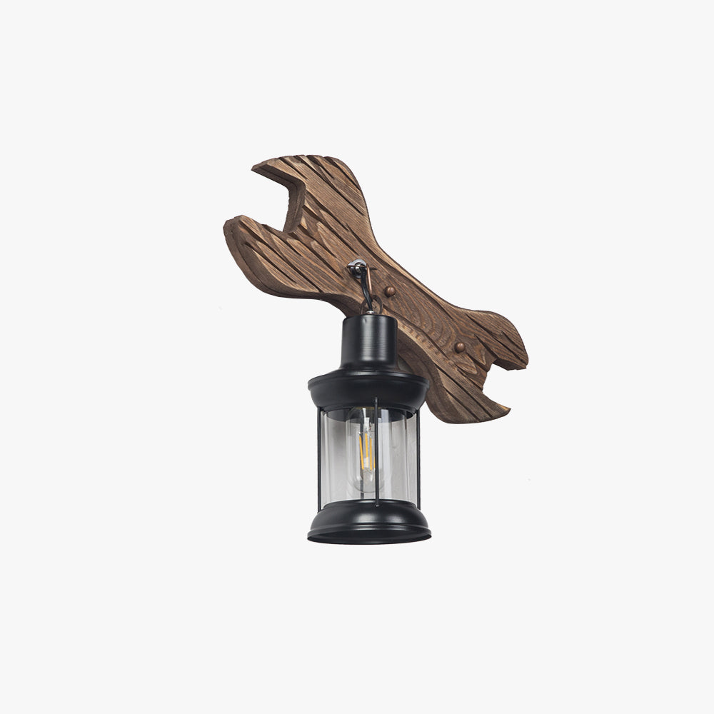 Epoch Lantern & Spanners Wall Lamp, Wood/Metal, Bedroom - Neutral Decor