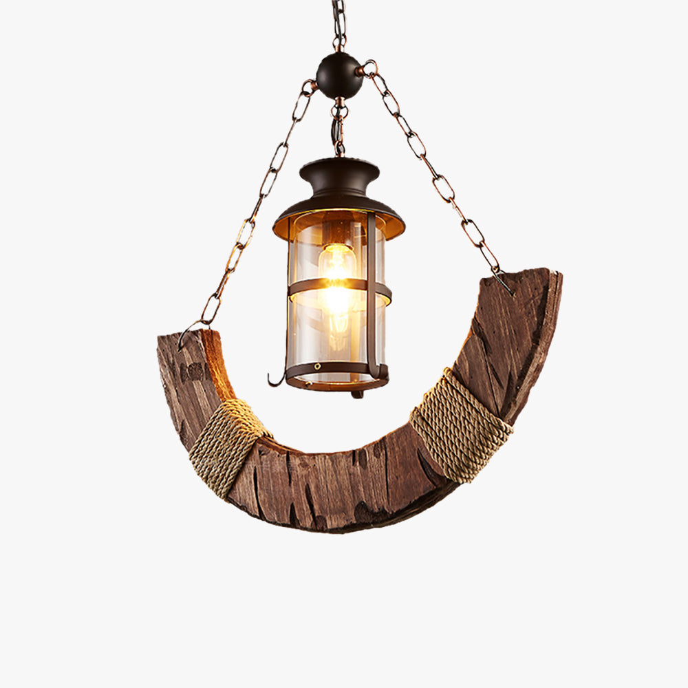 Epoch Retro Rustic Arc Metal/Wood Lantern Glass Pendant Light - Neutral Decor