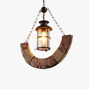 Epoch Retro Rustic Arc Metal/Wood Lantern Glass Pendant Light - Neutral Decor