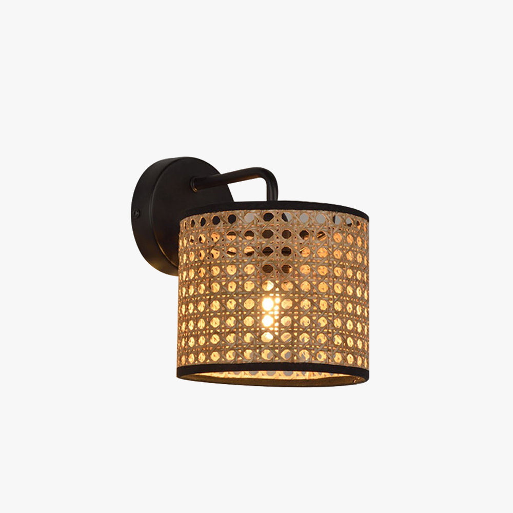 Muto Rustic Cylindrical Rattan/Metal Wall Lamp, Brown - Neutral Decor