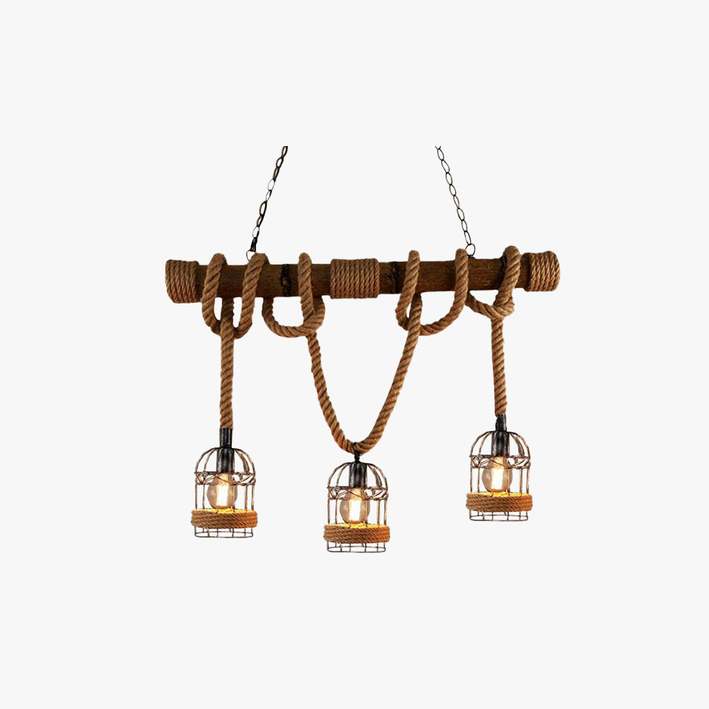 Silva Vintage 3 Heads Wood Rope Pendant Light - Neutral Decor