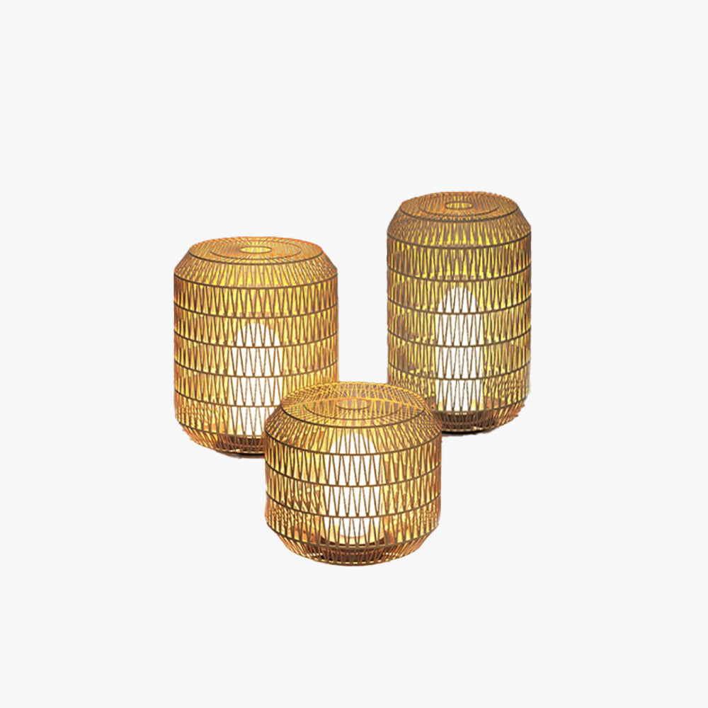 Ray Vintage Lantern Rattan Floor Lamp, Hardwired/Solar, Beige - Neutral Decor