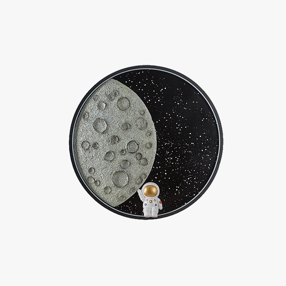 Aria Astronaut Round Moon Black Wall Lamp, Metal - Neutral Decor