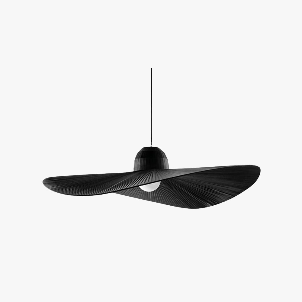 Ritta Modern Woven Wide-Brimmed Hat Shape Metal/Fabric Pendant Light, Black/White - Neutral Decor