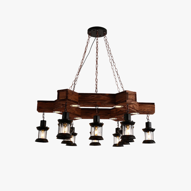 Epoch Retro Metal/Wood Lantern Pendant Light, Walnut - Neutral Decor
