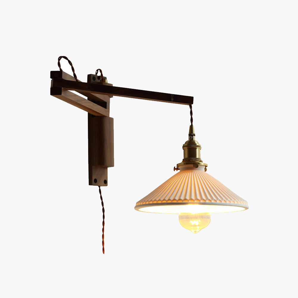 Muto Vintage Dome Ceramic/Wood Wall Lamp, Walnut/Wood/Clear - Neutral Decor