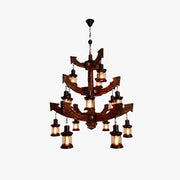 Epoch Retro 14 Lantern Wood/Metal Chandelier - Neutral Decor