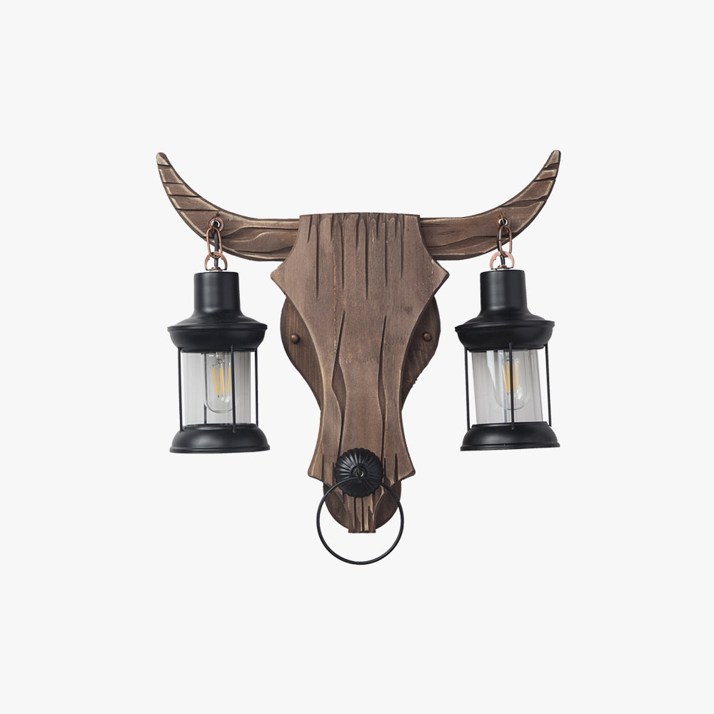 Austin Wall Lamp Bull Shape Vintage, 2 Heads Wood/Metal, Bedroom - Neutral Decor