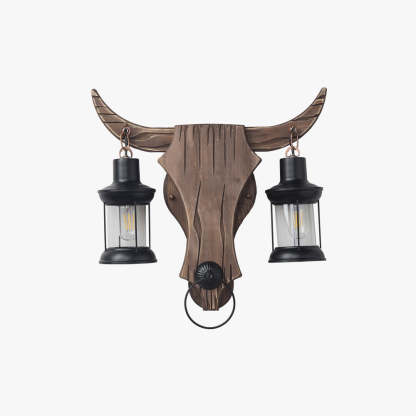 Austin Wall Lamp Bull Shape Vintage, 2 Heads Wood/Metal, Bedroom - Neutral Decor