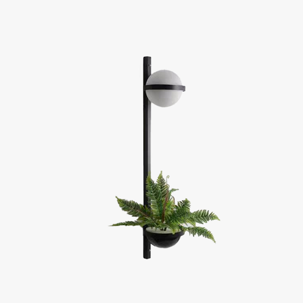 Ray Modern Globe Metal/Acrylic Solar Outdoor Wall Lamp Plant Pot, Black/White - Neutral Decor
