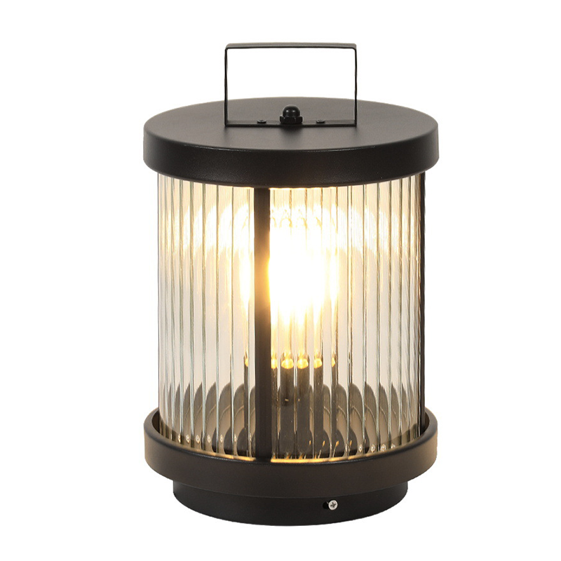 Melissa Striped Cylindrical Portable Glass Outdoor Lanterns