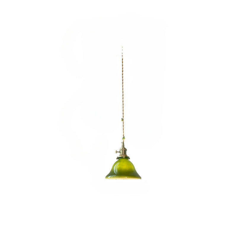 Valentina Rustic Vintage LED Pendant Light Green Copper Glass Dining Room - Neutral Decor