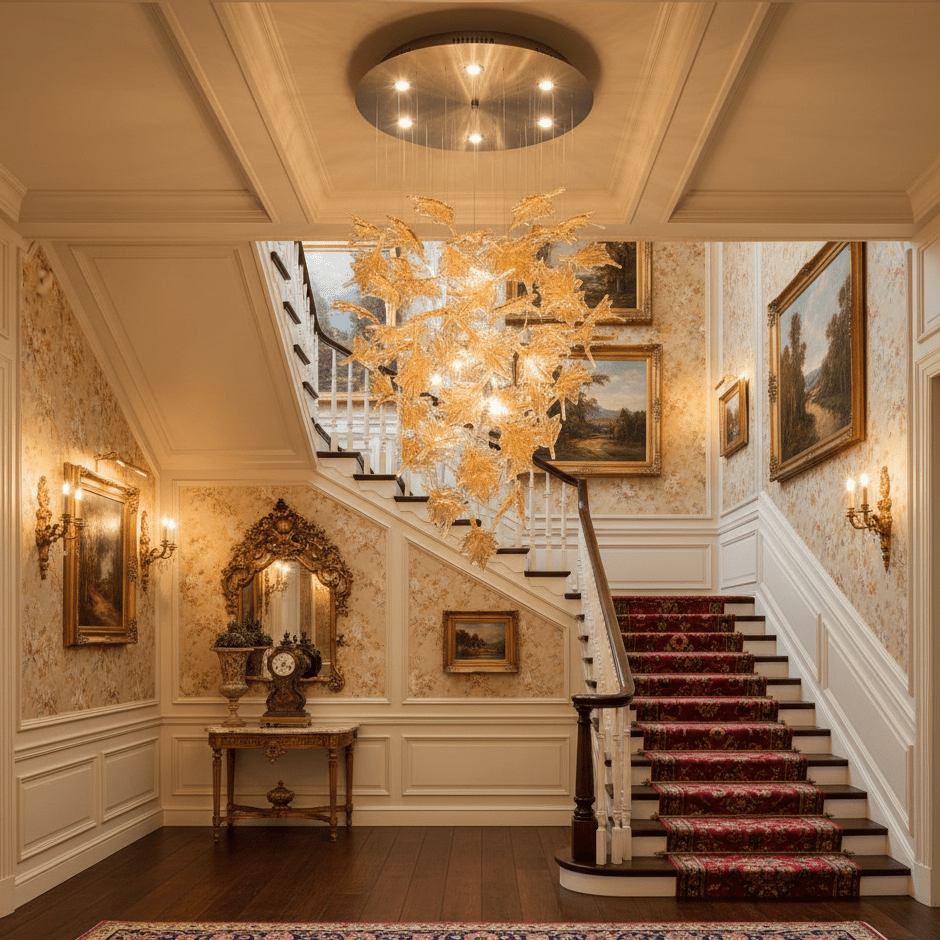 Multicolor Crystal Maple Leaf Chandelier-Neutral Decor