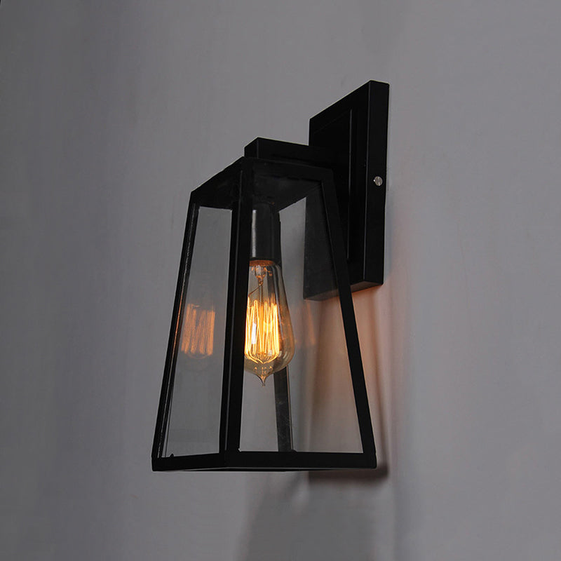Austin Retro Black Industrial Lantern Wall Lamp, Metal & Glass - Neutral Decor