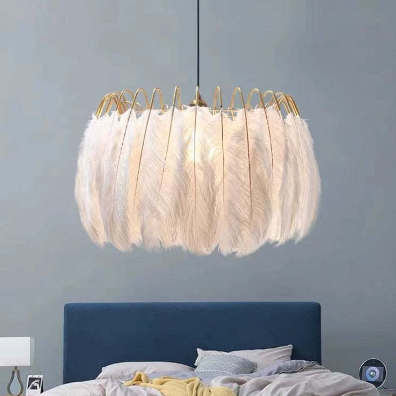 O'Moore Elegant Feather Pendant Light, Black/White, Bedroom/Living Room - Neutral Decor