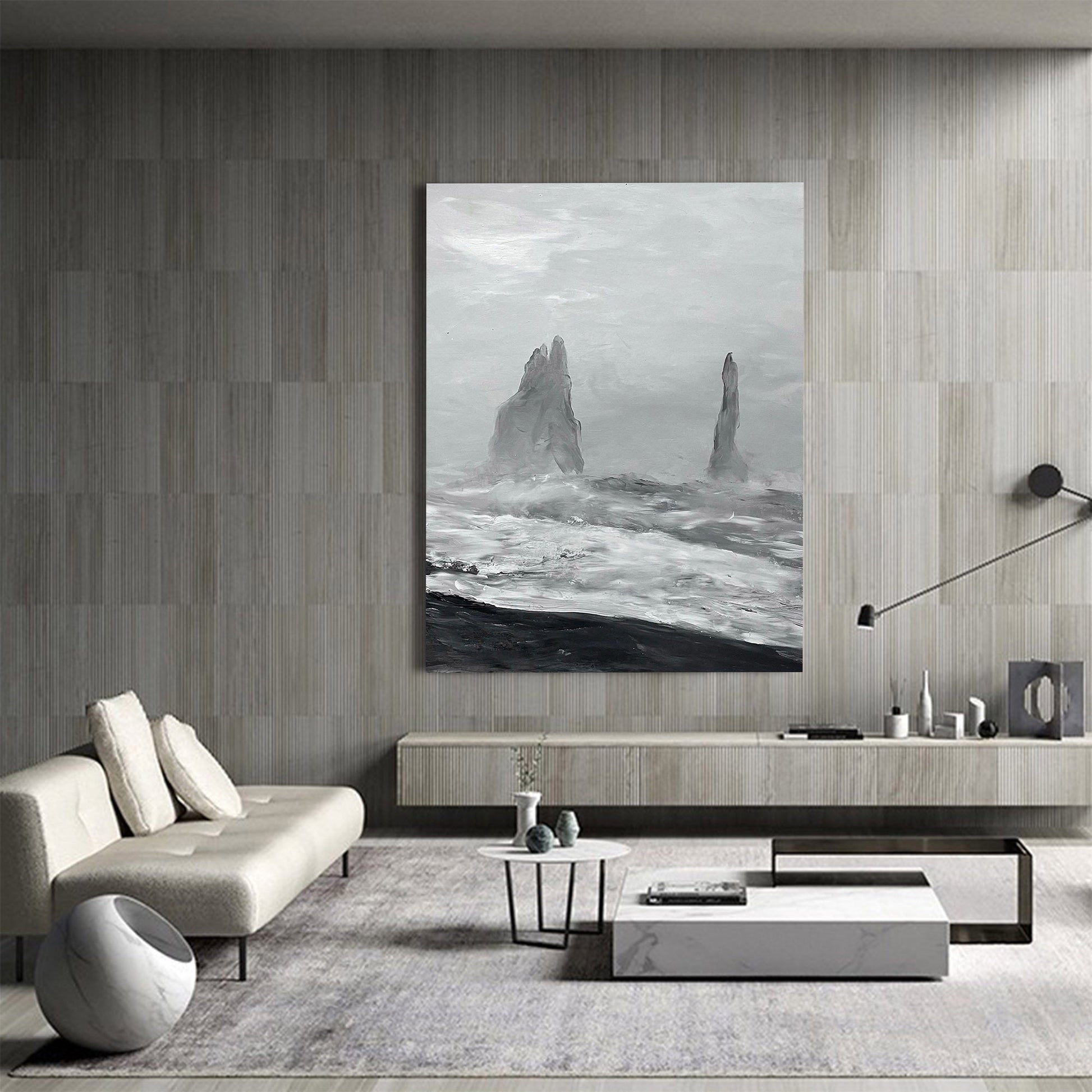 Black And White Seascape Painting ABSV23 - Neutralighting