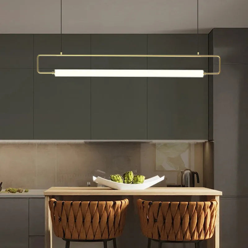 Arisha Modern Minimalist Rectangular Linear Pendant Light, Gold/Black - Neutral Decor