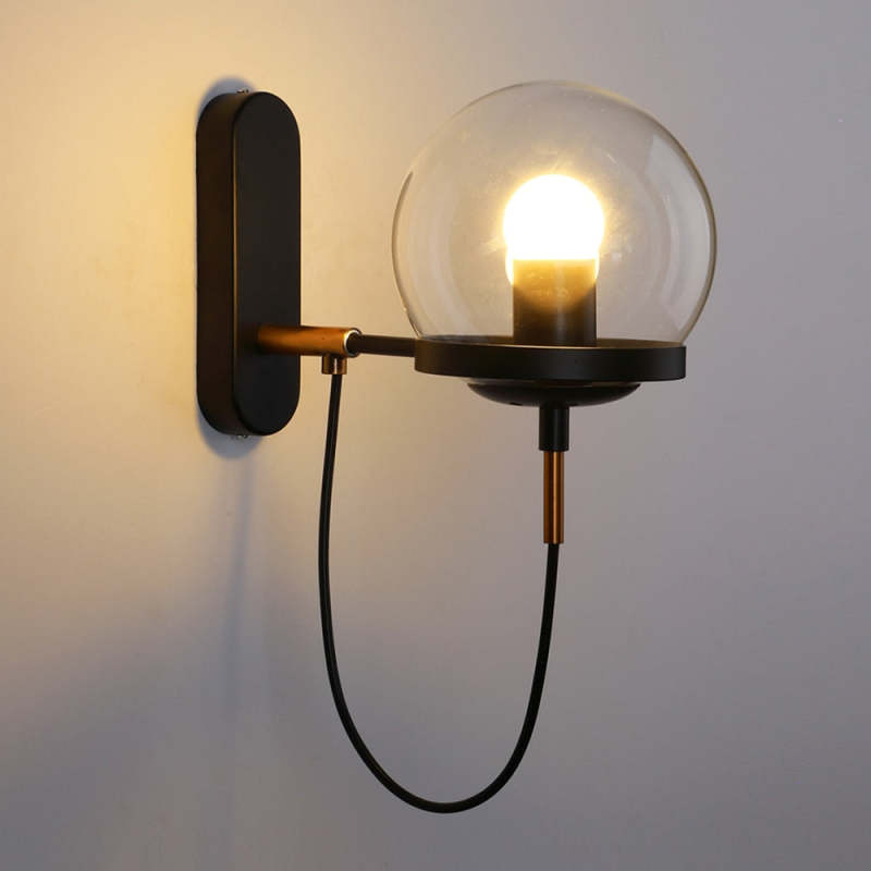 Silva Rustic Retro Glass Globe Wall Lamp, Black/Bronze - Neutral Decor