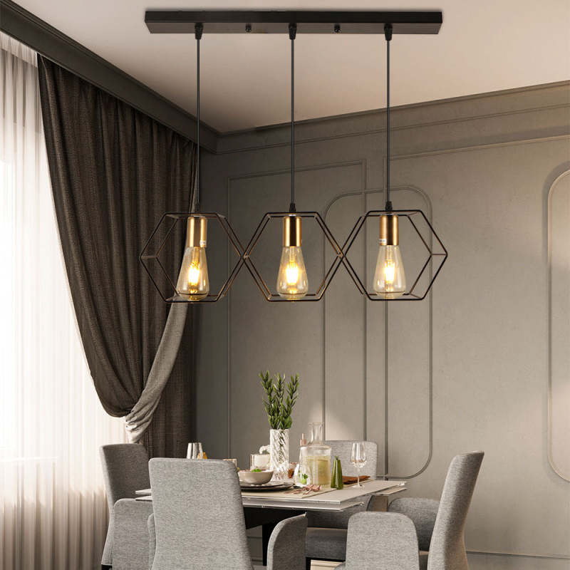 Arisha Rustic Farmhouse Geometry 3/5 Light Pendant Light, Black - Neutral Decor